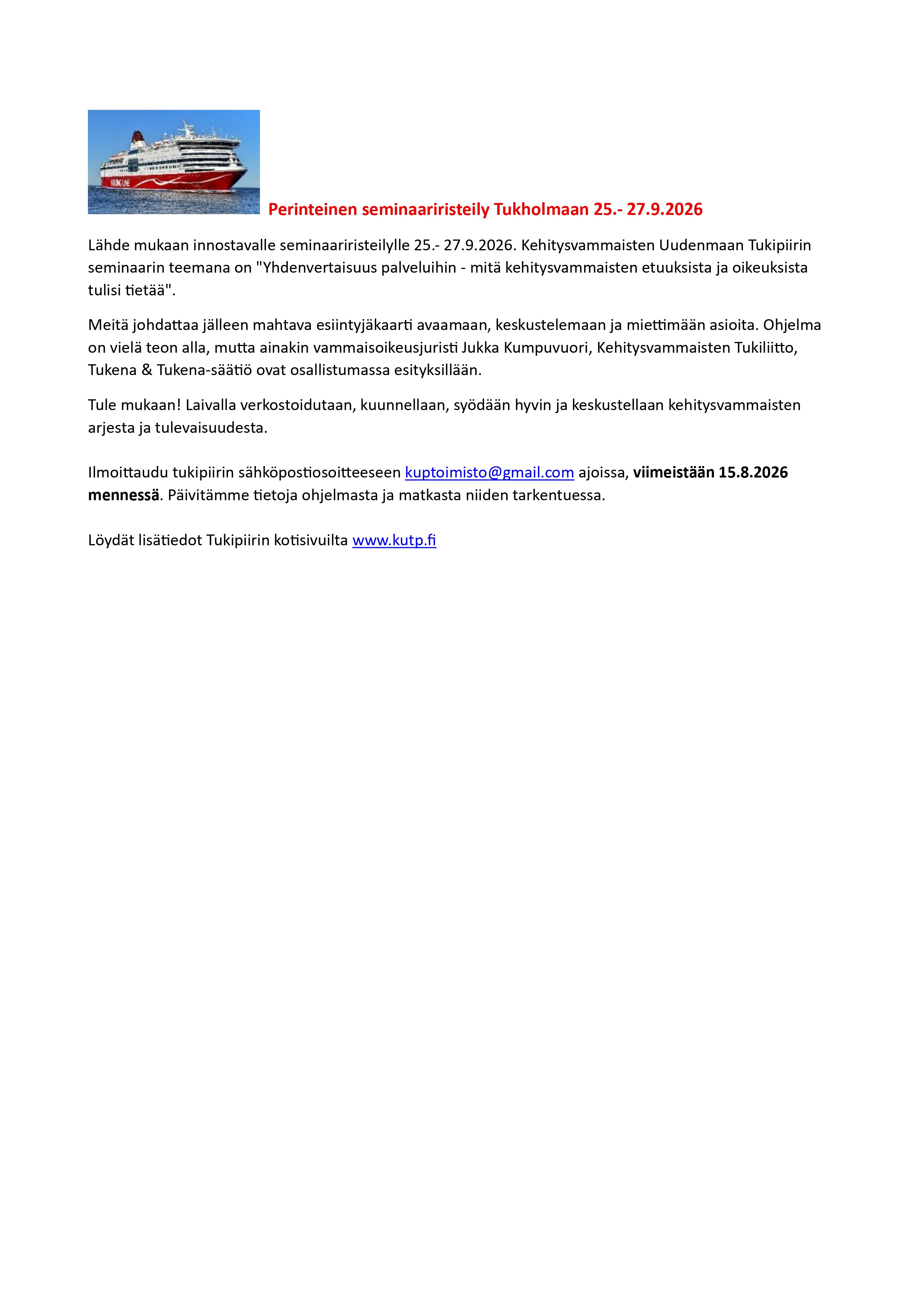 Perinteinen seminaari risteily Tukholmaan